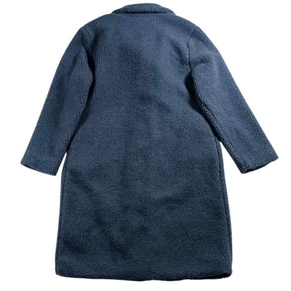 STOOSH Teddy Sherpa Coat Long Pockets Cozy Oversized Lined Jacket Blue Size M - Picture 6 of 10